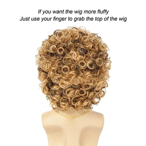 TUOFLY Disco Wig 5Pcs Set (Wig+ Glasses+ Necklace+ Mustache+ Wig Cap) 70'S Costumes Wig Afro Wig Men Short Curly Natural Fluffy Synthetic hair Wig for Halloween Disco Party thumbnail 4