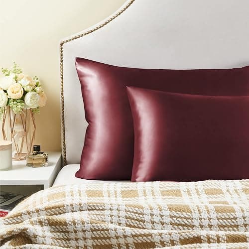 BEDELITE Satin Pillowcase for Hair and Skin, Super Soft and Cooling Similar to Silk Pillow Cases 2 Pack with Envelope Closure, Gift for Women Men(20"x26" Standard Size, Burgundy) thumbnail 8