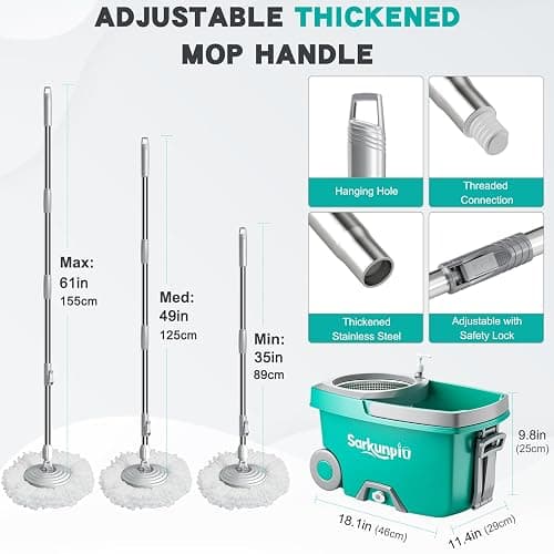 Sarkunpio Mop and Bucket Set with Wringer, Spin Mop Floor Cleaning System with 6 Replacement Microfiber Heads & 61" Extra-Long Handle for Home Floor, Blue thumbnail 2
