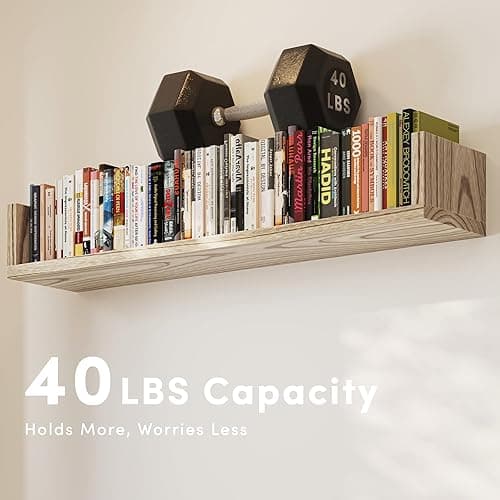 Wall Bookshelf, Set of 3, 36 Inches U Shaped Wall Shelves, Long Deep Floating Shelves for Wall, Large Floating Book Shelves - Wood Hanging Bookshelves for Kitchen, Bedroom (Light Brown, 36 Inches) - Light Brown - 36 Inches thumbnail 4