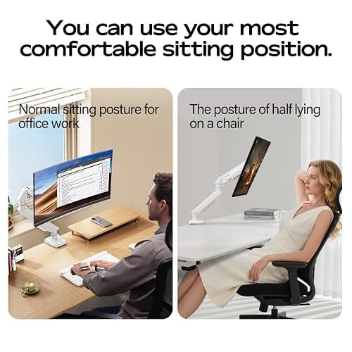 FULKUN Single Monitor Mount Stand - Full Motion Articulating Arm with Gas Spring,17-32 inch Computer Screen Mount, VESA 75x75/100x100, Clamp/Grommet Base, Adjustable Stand & Tilt & Swivel (White) thumbnail 4
