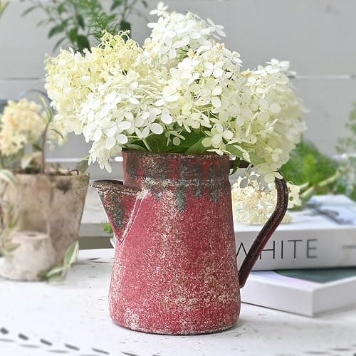 Z² BellaDecor Vintage Pitcher Vase Rustic Farmhouse Vase for Flowers Vintage Metal Milk Jug Small Decorative Pitcher Shabby Chic Decor for Home, Kitchen, Bathroom, Red thumbnail 5
