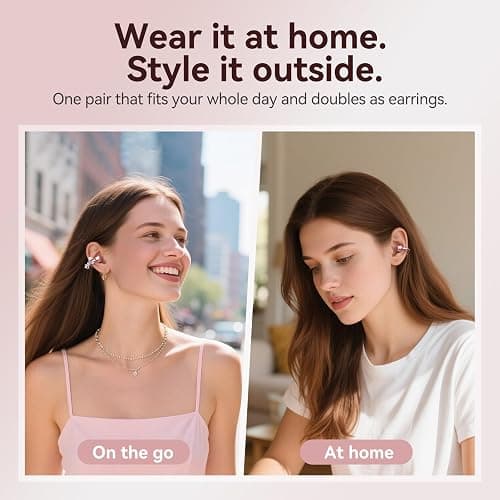 Kinglucky Jewelry-Inspired Clip-On Earbuds with Bow Earrings, Comfortable Fit & 50H Playtime Open Ear Bluetooth 5.4 Wireless Headphones for Women, Small Ears, Sports & Workouts (Pink) thumbnail 5