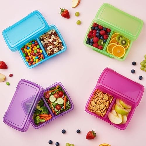 FoldTier 8 Pack Plastic Snack Containers with Lids 2 Compartment Snacks Bento Boxes Reusable Travel Snack Containers for Adults Food Lunch Container Box for Take out Meal Prep Lunch Travel Picnics thumbnail 2