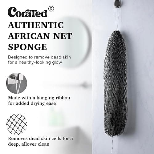 CORATED African Net Sponge Authentic, Shower Loofah Exfoliating Bath Sponge, Body Scrubber for Women and Men Daily Use Body Care, Travel Portable Bath Accessories for Bathroom (Blue & Black) thumbnail 2