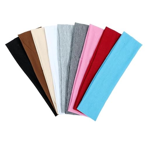 9Pcs Headbands for Women Non Slip Headband, Soft Elastic Hair Bands for Women's Hair, Fashion Cotton Cloth Stretchy Sweat Bands Headbands for Sports, Makeup, Gym, Running, Yoga, Workout (9Colors-B) - Image 1