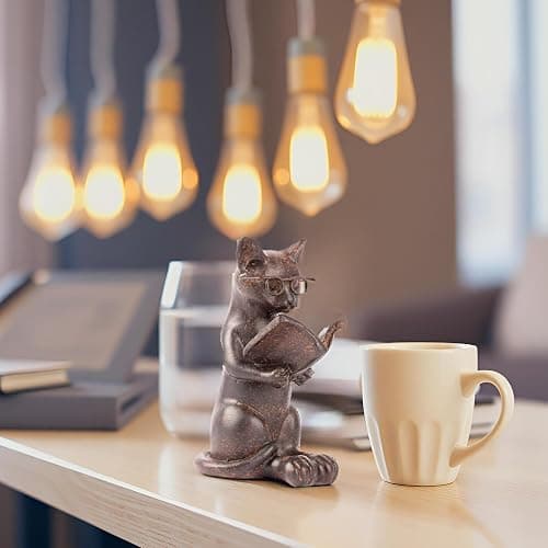 Young's Inc. Cat Figurine - Cute Cat Statue - Whimsical Cat Decor for Cat Lovers - Cat Collectibles and Meditation Decor - Cat with Eye Glasses - 4'' L X 3'' W X 5'' H thumbnail 2
