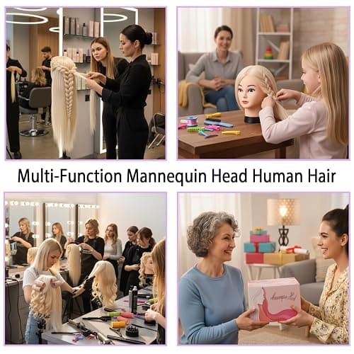 Mannequin Head with 80% Real Hair, TopDirect 24" Blonde Hair Styling Hairdressing Cosmetology Mannequin Manikin Training Practice Head with Clamp and Tools… thumbnail 2