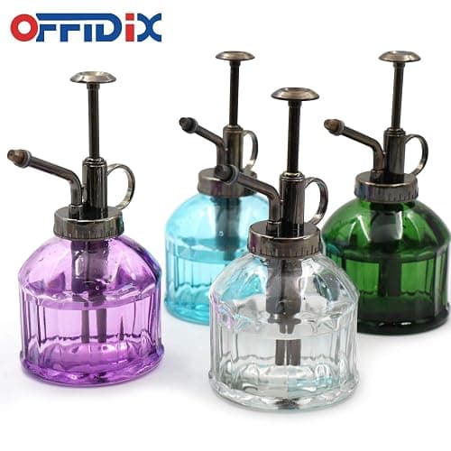 OFFIDIX Glass Plant Mister, 6.3 Inches Tall Vintage Style Spritzer Bronze Plastic Top Pump One Hand Watering Can Indoor Plant Spray Bottle for Garden, Plants, Cleaning (Dark Green) thumbnail 4