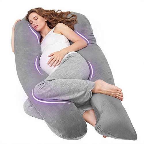 Nuliie Pregnancy Pillow for Sleeping, U Shaped Full Body Pillow Pregnancy Pillows, Maternity Pillow Support for Back, Hips, Legs for Pregnant Women, With Washable Velvet Cover (Grey)
