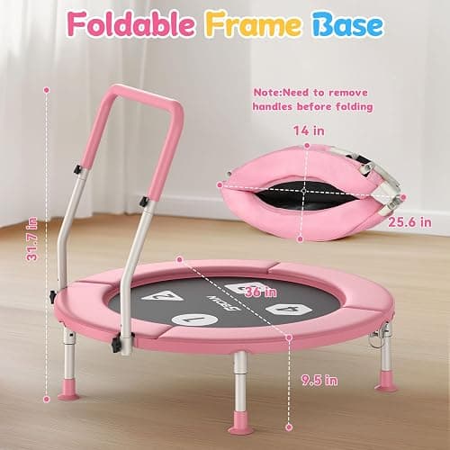 BCAN 36'' Toddler Trampoline, ASTM Certified-Foldable Mini Trampolines for Kids Ages 1-6, Adjustable Handle, Safety Pad & Foldable Legs, Baby Trampoline Indoor/Garden, Gift for Boy and Girl thumbnail 6
