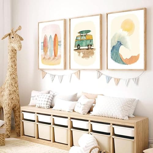 Beach Nursery Poster, Set of 6 Ocean Kids Wall Art Watercolor Summer Surf Wall Decor Beachy Boys Room Decor Funny Teen Coastal Surfboard Canvas Prints Aesthetic Unframed 8x10 inch thumbnail 5