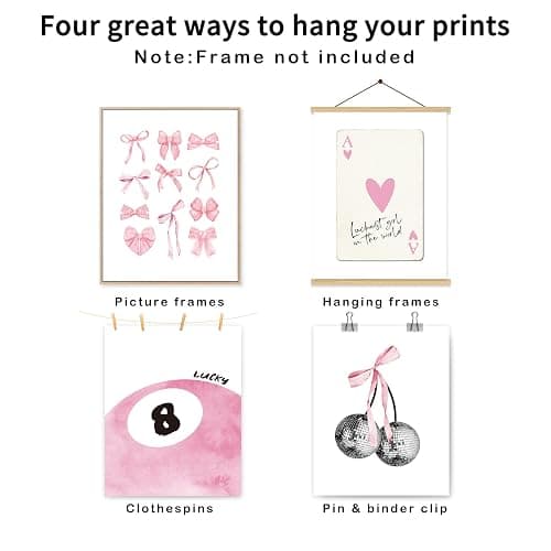 okaxscm Pink Coquette Trendy Preppy Wall Art Prints Set of 4, Coquette Room Decor, Preppy Room Decor Aesthetic, Pink Bow Disco 8 Ball Cherry Wall Decor Posters for Girls Bedroom Dorm, 8x10 Unframed thumbnail 3