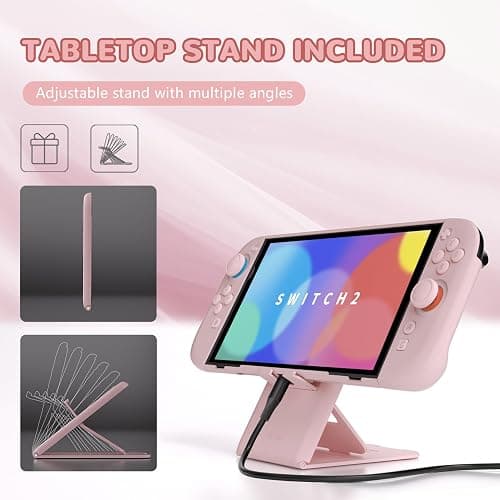 PlayVital Hard Case for Nintendo Switch 2 with Extra Stand & Thumb Grip Caps | Split Design, Dockable Protective Full-Body Shell Cover for Nintendo Switch 2 | Solid Color Series, Cherry Blossoms Pink thumbnail 7