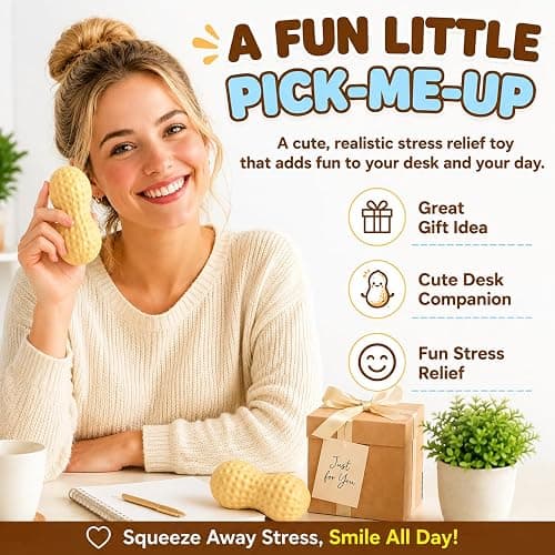Crunchy Peanut Squishy, Bead Filled ASMR Squeezy (1PC) | Realistic Food Shaped Decompression Squeeze Ball, Soft Slow Rebound Sensory Gift for Office Adults thumbnail 6