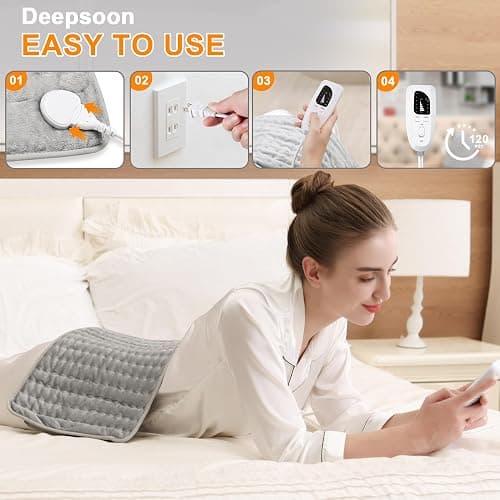 Deepsoon Heating Pad,Electric Heating Pads for Back,Neck,Abdomen,Moist Heating Pad for Shoulder,Knee,Arms,Legs,Dry/Moist Heat & Auto Shut Off,Birthday Gifts for Men and Women,Light Gray,24x12 Inch thumbnail 3