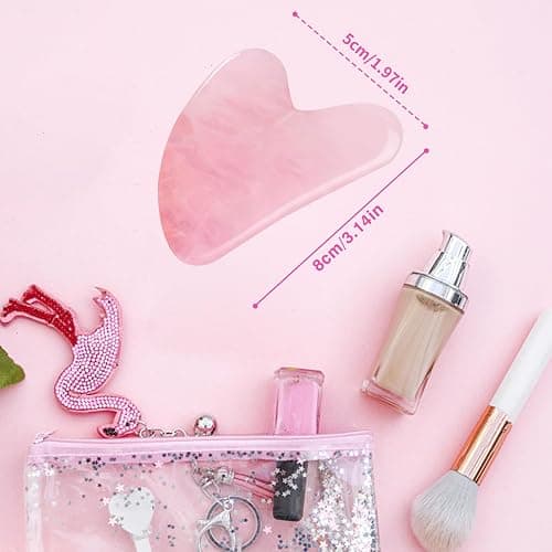Gua Sha Outil de massage Guasha en pierre de jade naturelle pour soins du visage, soulage les rides et les yeux, traitement des gonflements, spa du dos (Rose) thumbnail 4