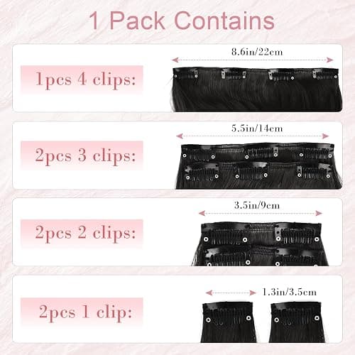 Vlasy Hair Extensions Clip in,7PCS Wavy Clip in Extensions,20 Inches Long Synthetic Clip on Hair Hairpiece Full Head for Women Girls(1B#) thumbnail 5