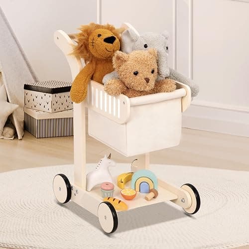 OOOK Baby Push Walker Doll Stroller, Wooden Baby Walker for Girls and Boys, Kids Shopping Cart for Toddlers, Kids Stand Learning Walker with 4 Wheels thumbnail 6