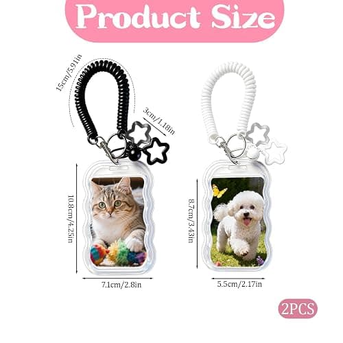 Qoncosy 2 Pack Cute Photocard Holder Keychain Kpop Photo Card Holder, Transparent PC Holder with Star Wave Design for Bus Student Card, Creative Photo Protector Keychain (Black and White) thumbnail 3