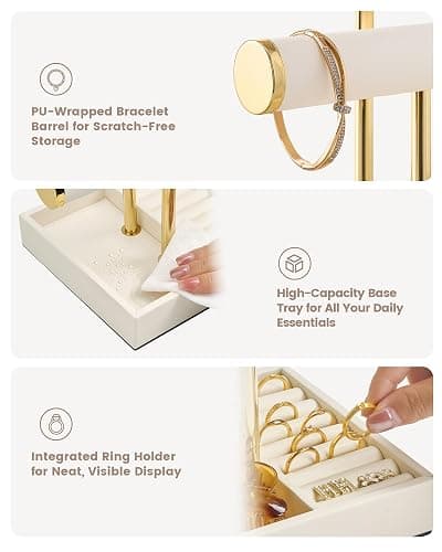 Lolalet 2-Tier Bracelet Holder Organizer, PU Jewelry Display Stand -Beige | Easy-Clean Jewelry Holders with Storage Tray for Ring, Space-Saving Watch Rack for Vendors, Room Decor, Gift for Girls Women thumbnail 4