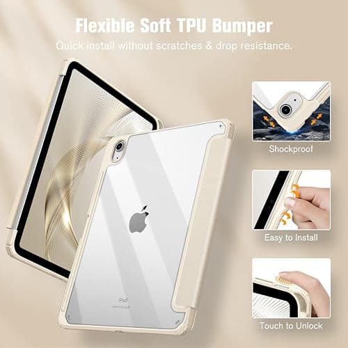 Fintie Hybrid Slim Case for iPad (A16) 11th Generation 11 Inch (2025), iPad 10th Generation 10.9 Inch (2022) - Shockproof Cover with Clear Transparent Back Shell & Pencil Holder, Starlight thumbnail 4