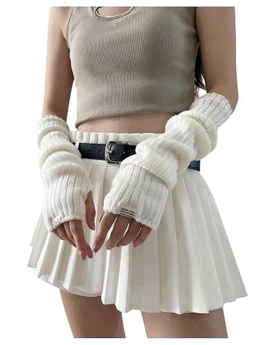 Verdusa Women's Y2k Arm Warmers Heart Knit Arm Sleeves Fingerless Gloves - Image 1