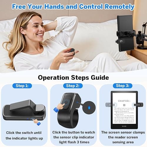 Page Turner Ring for Kindle,Remote Control for iPhone iPad Android Tablets E-Readers,Clicker Page Turner for Kindle Accessories for Camera Video Record&Shutter Selfie (Black) thumbnail 3