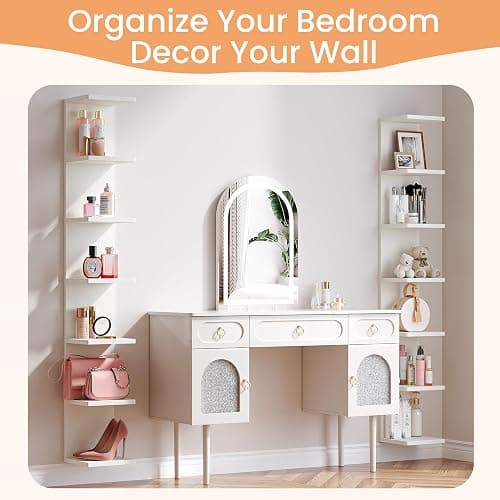 upsimples 7-Tier Floating Wall Shelf, White Wall Mounted Display and Storage Shelf, Decorative Shelves for Bedroom, Living Room, Bathroom, and Office thumbnail 4