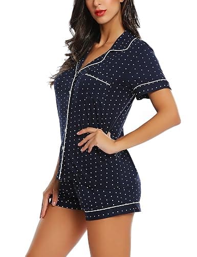 Cherrydew Women Bamboo Viscose Super Soft Comfy Summer Cooling Short Sleeve Button Down Pajama Shorts Set S-XXL thumbnail 2