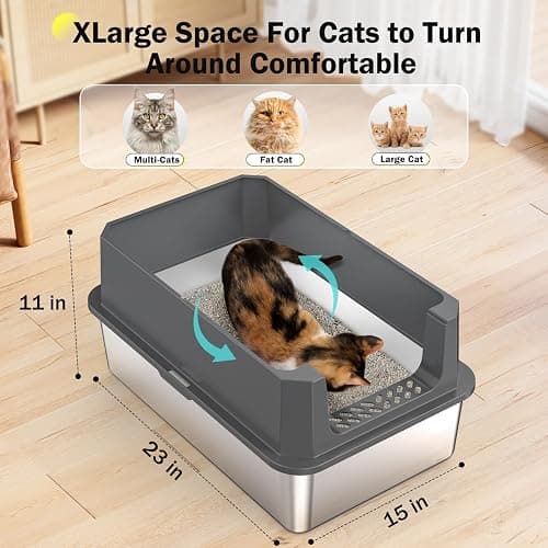 Stainless Steel Litter Box, Extra Large Litter Boxes for Big Cats, XLarge Metal Cat Litter Box with Lid, Anti-Urine Leakage XL Box with High Sides, Easy Clean, Non-Sticky thumbnail 3