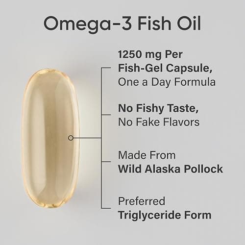 Sports Research® Omega-3 Fish Oil 1250 - Triple Strength Fish Oil Supplement from Wild Alaska Pollock - MSC Certified Sustainable · Non-GMO · Soy Free - 90 Softgel Capsules thumbnail 2