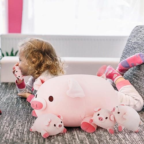 Achwishap 5PCS Pig Family,Pig Stuffed Animal Mommy with 4 Pig Babies Plush,Cute Pig Plush Pillow Cushion Doll,Kawaii Pig Plush Toy Hugging Pillow for Kid Birthday Gift Adult Valentines(16” Pig Family) thumbnail 7