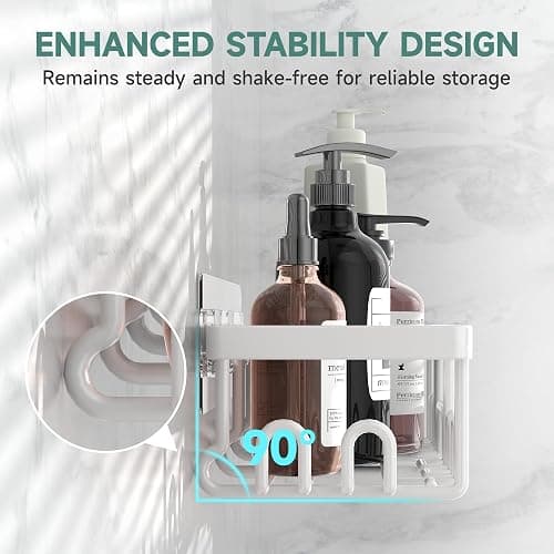 Veken Shower Caddy 3-Pack, Advanced Rustproof Design, No Drilling Adhesive Shelves, Rack with Soap Holder, Large Capacity Bathroom Organizers and Storage, Wall-Mounted Kitchen & Home Decor, White thumbnail 3