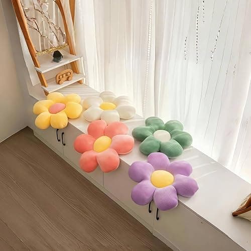 FSRONGXI Daisy Flower Pillow, Decorative White Throw Pillows, Cute Floor Cushions, Aesthetic Preppy Room Decor Cushion for Bed, Sofa, Chair 38cm (White & yellow) thumbnail 6