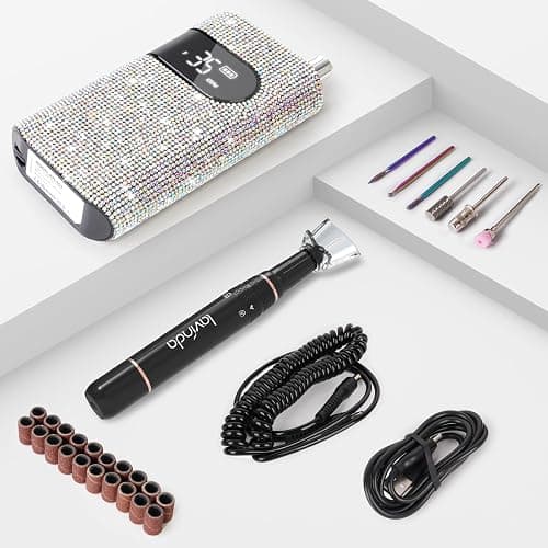 Professional Rechargeable Nail Drill Machine, Lavinda Diamond 35000RPM Electric Nail File Cordless Portable Nail Drill with Coreless Motor for Acrylic Nails, Manicure Pedicure Tool, Crystal Diamond thumbnail 7