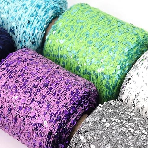 Gumney Sparkling Sequin Cotton Yarn, 153 Yard Shimmering Thread for Knitting Weaving DIY Craft Accessories, Pink - Pink thumbnail 5