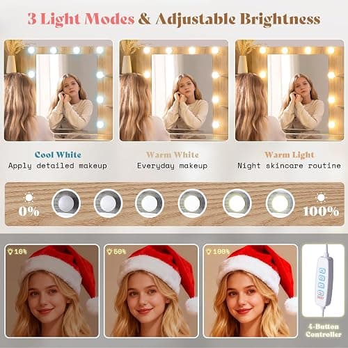 AMERLIFE 47.2" Fluted Vanity Desk with Mirror and Adjustable LED Lights, Large 7 Drawers Makeup Table with Glass Top and Charging Station for Women and Girls, Bedroom or Dorm, Natural Oak thumbnail 6