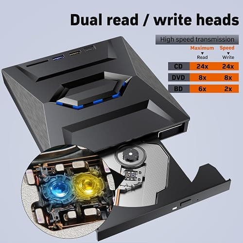 External Blu Ray Drive,Portable Bluray Player Writer Reader,CD Burner with USB 3.0 typc C Port& SD Card,DVD & CD-ROM +/-RW,External Blu-Ray Drives for PC Laptop Desktop Windows Mac Linux Computer thumbnail 4