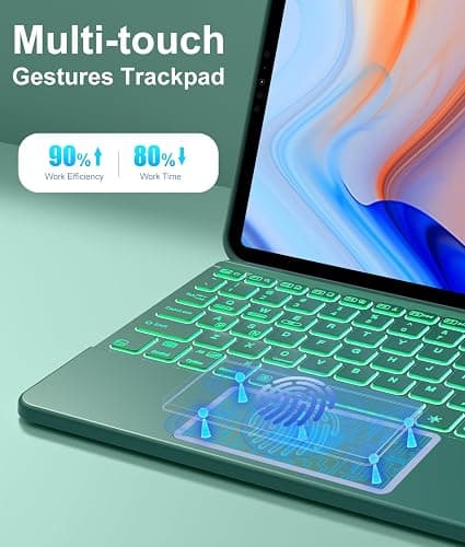 Hamile for iPad Pro 11-inch Case with Keyboard (M4) - Magnetic Wireless Detachable Keyboard with Multi-Touch Trackpad 7 Colors Backlit Stain Proof Folio Cover for iPad Pro 11 Inch 2024 - Pine Green thumbnail 4