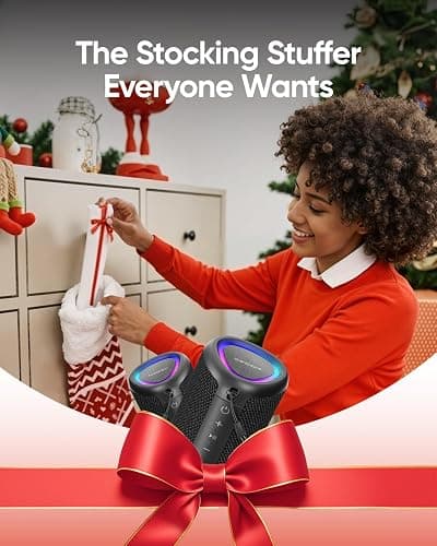 Portable Bluetooth Speaker with Lights, Stocking Stuffers, Powerful Crystal Clear Sound, IPX5 Waterproof, All Day Playtime, BT 5.3, TWS Paring, Small Wireless Speaker for Outdoor, White Elephant Gifts thumbnail 5