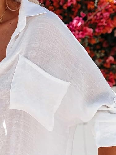 Breezy Lane Button Down Shirt for Women Beach Cover Up Long Sleeve Blouses thumbnail 5