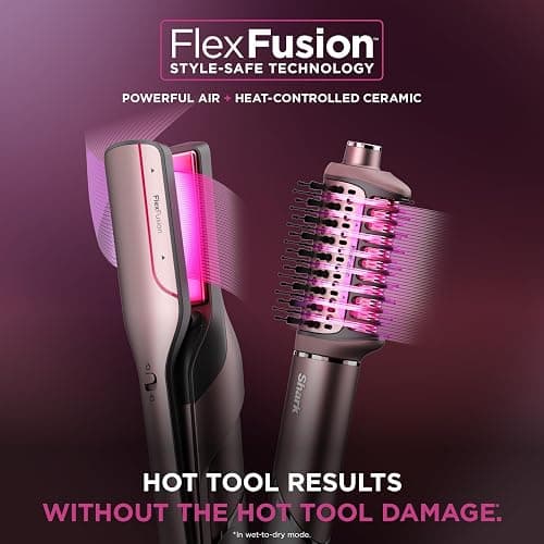 Shark FlexFusion Hair Straightener & Powerful Hair Dryer with Fusion Hair Brush, Ceramic Air Styler with Auto-Wrap Hair Curlers & Concentrator, Ceramic Plates, Cosmic Blush HD641S - Straight & Wavy Hair w/ Straightener thumbnail 2