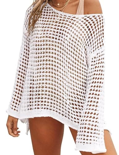 LOMON Womens Beach Cover Ups Long Sleeve Crochet Coverups for Swimwear Mesh Knit Swimsuit Cover Up XS-XXL - Image 1