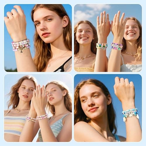 Gionlion 30,000 Pcs Clay Beads Bracelet Making Kit, 168 Colors 8 Boxes Flat Preppy Beads for Friendship Bracelets, Jewelry Kit with Pendant Charms Elastic String Crafts Gift for Kids 6+ thumbnail 9
