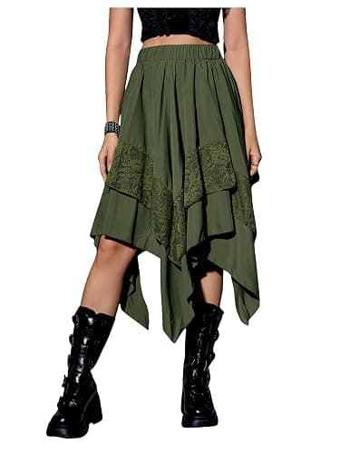 Verdusa Women's Renaissance Flowy Fairy Skirt Y2k Contrast Lace Layered Asymmetrical Midi Skirts - Image 1