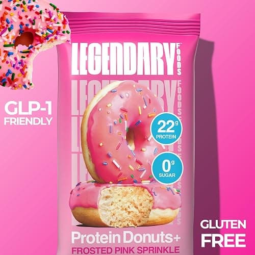 Legendary Foods Protein Donuts - 22g Protein, Pink Sprinkle, Zero Sugar Snack, Gluten Conscious, Low Carb, Keto Suitable, Diabetic and GLP-1 Diets - 8 Pack with Two Donuts per pack thumbnail 6