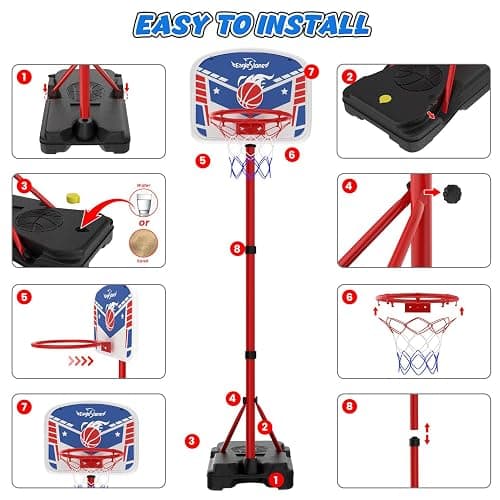 EagleStone Kids Basketball Hoop with Stand, Adjustable Height Basketball Set Toddler Toys for Boys and Girls Age 3-12, Indoor Outdoor Backyard Sport Game Gift with Sandbag for Stability thumbnail 9