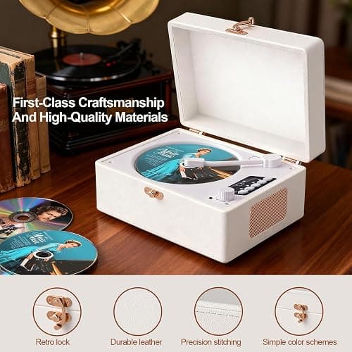 Retro CD Player with Bluetooth in&Out Portable Music Player for Relaxing Anywhere,Auto Power Off,USB,AUX,Headphone Jack,Vintage CD Player for Music Lovers,Birthday Gifts for Women/Men-White thumbnail 6