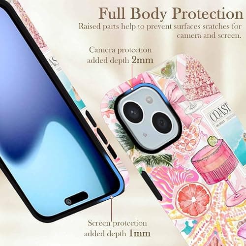 Dahimomo Summer Cute Phone Case for iPhone 14/iPhone 13 6.1", 2-in-1 Girly Aesthetic College Pink Bow Design Pattern, Camera Lens Protective Shockproof Bumper Slim Cover for Girl Women thumbnail 3